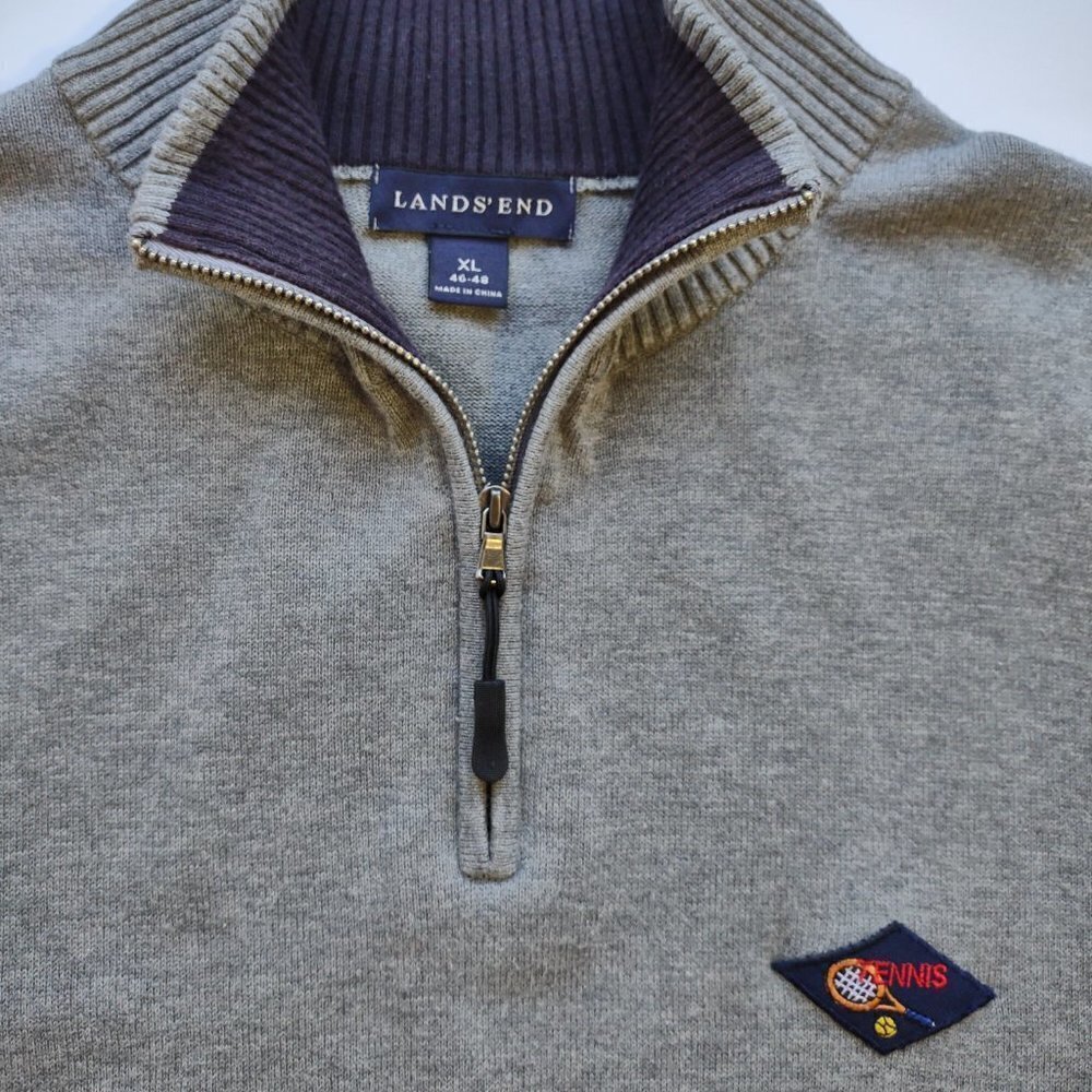 Vintage Lands End Men's 1/4 Zip Pullover Retro Embroidered Tennis Size 46-48 XL